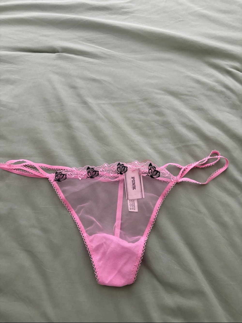 Victoria’s Secret PINK Wink Embroidered Butterfly Mesh Thong L